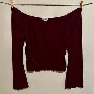 Cute Burgundy Shirt W/ Bell Sleeves